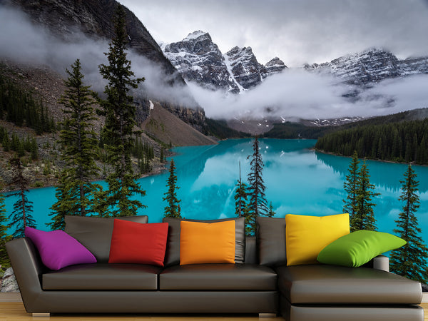 Full Wall Traditional Wallpaper "Forest And Blue Lake" – Nature Wall Mural Design For Bedroom Or Lounge