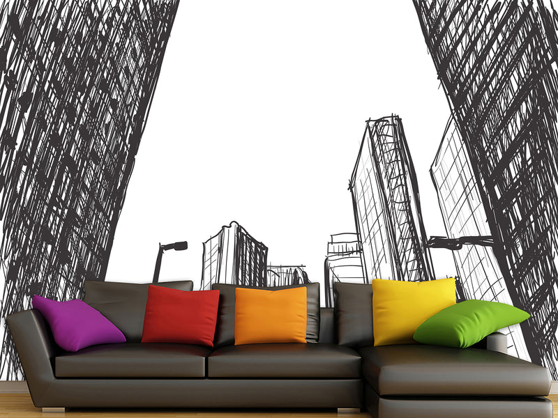 Graphic Print Peel and Stick 3D Mural "Painted city", Beautiful in the Hall, Office, Work Area