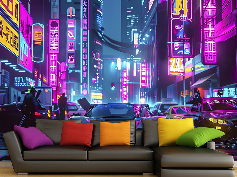 Traditional Neon Wallpaper – Urbanism "City of the Future" for Gaming Zone, Office, Living Room 🌆