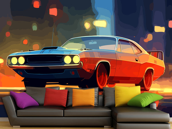 Full-Size Traditional Wallpaper Mural Car Comic Style Wallpaper – Cartoon Car Print For Living Room Or Bedroom