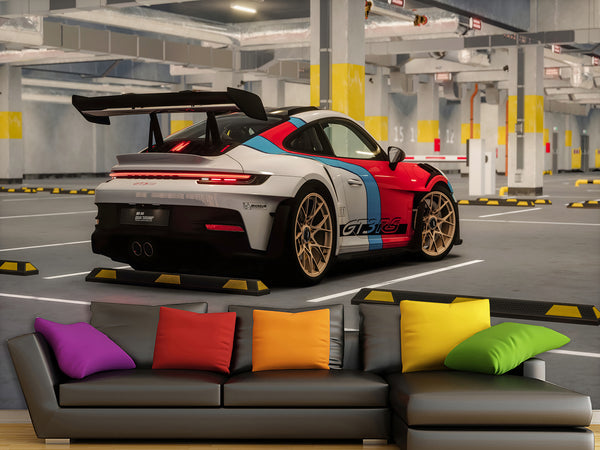 Non-Woven Wallpaper Mural Full Wall Mural – Porsche GT3 RS Sports Car Wallpaper For Gym Or Office Decor