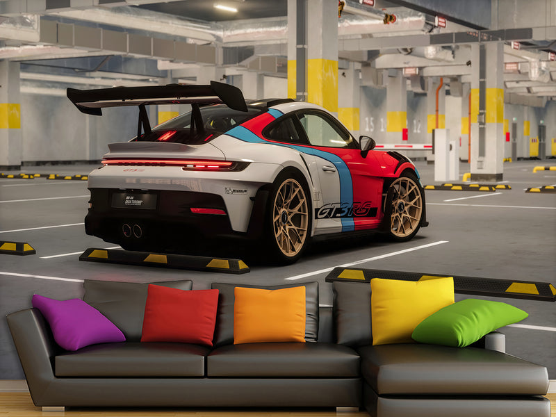 Non-Woven Wallpaper Mural Full Wall Mural – Porsche GT3 RS Sports Car Wallpaper For Gym Or Office Decor
