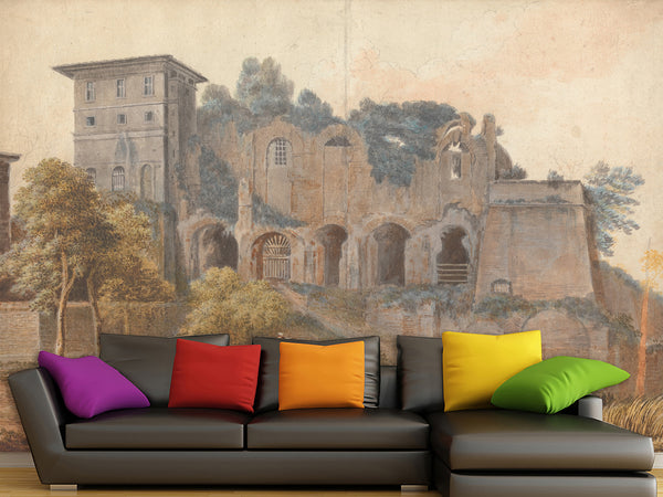 Peel and Stick Wallpaper John Warwick Smith Art – In the Camp Vaccinio at Rome – Living Room & Bedroom Wall Mural