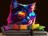 Non-Woven Photo Mural Print For Gym, Office, Workshop "Neon Cat"