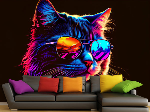 Non-Woven Photo Mural Print For Gym, Office, Workshop "Neon Cat"
