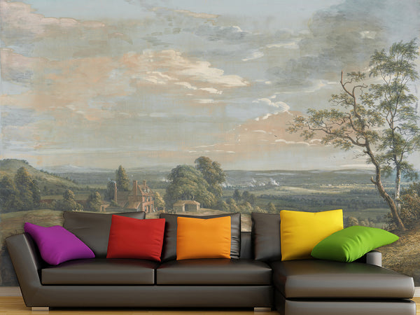 Peel And Stick Wall Mural Art Print Paul Sandby – A Distant View of Maidstone for Living Room or Bedroom Design