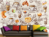 Modern Non-Woven Mural Wallpaper, Vibrant Full-Wall Mural for Kitchen or Café Decor “Coffee and Dessert”