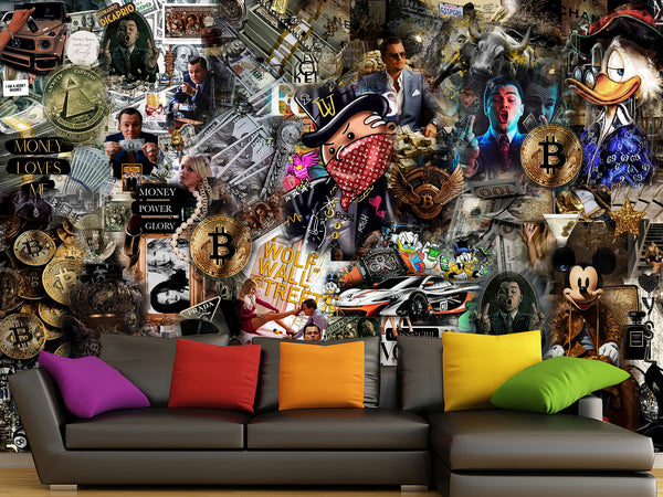 Vinyl Wallpapaen Peel and Stick For Room Decor Mural, "Power. Money. Game."