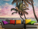 Natural Print Traditional Wall Mural 'Tropical Beach at Sunset', Decor for Office, Bedroom, Living Room