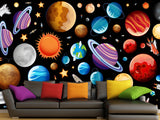 Self-Adhesive Full-Wall Wallpaper, In-House Production — Wall Mural For Living Room Or Kids’ Room “Vibrant Planets”.