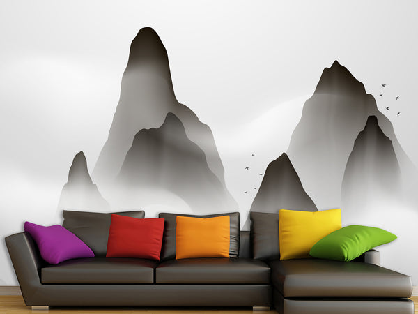 Full-Size Self-Adhesive Wallpaper – Minimalist Clouds Over Mountains Mural For Living Room Or Lounge