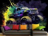 Full-Size Traditional Wallpaper Bold Decor for Workout Room or Office Epic Monster Truck Print Mural