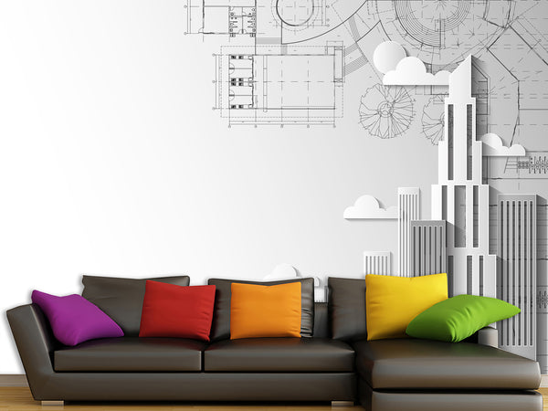 Traditional wallpaper wall art “Blueprint of the city" Wallpaper for For Office, Study, Or Living Room