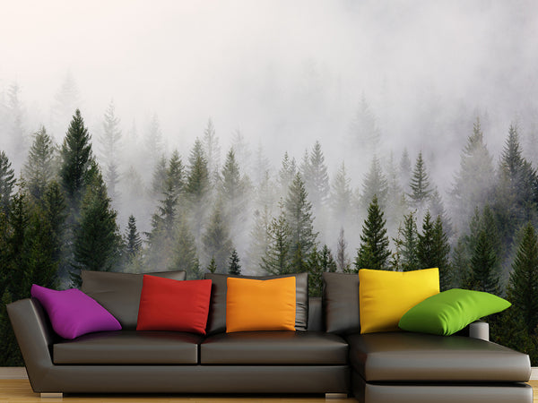 Peel & Stick Mural in-house production "Pine Forest in Fog" – Bedroom & Living Room