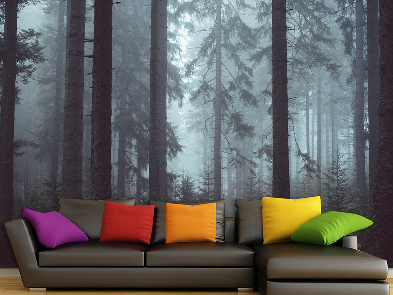 Stylish Wallpaper with Natural Print, Wall Mural for Home 'Forest in the Mist', Non-Woven Wall Mural with Design