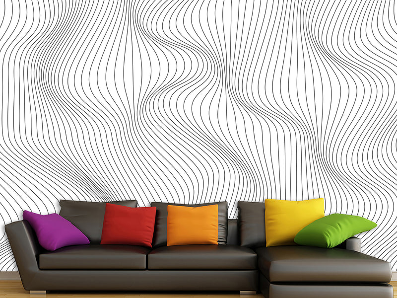 Black and White Self-Adhesive Wallpaper for Living Room and Office "Spiral Abstraction" for Futuristic Design