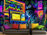 Strategy And Development Vinyl Wallpaper Peel and Stick "Holographic Hacker Cat", Desing For Bedroom And Office