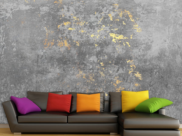 Traditional Full Wall Mural – Concrete and Gold Abstract Wall Design for Gym or Office