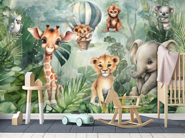 Non-Woven Traditional Wall Wallpaper for Kids' Room "Tropical Safari" – Kids's Room Decor