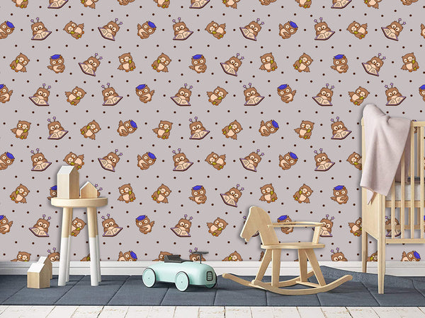 Modern Vinyl Wallpaper Peel an Stick for Decorating a Child's Learning Area — Mural "Educational Owl Print"