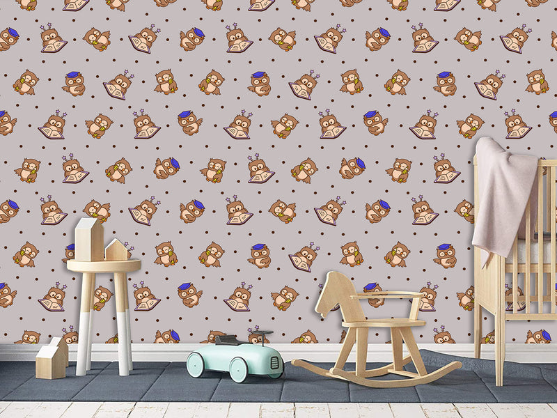 Modern Vinyl Wallpaper Peel an Stick for Decorating a Child's Learning Area — Mural "Educational Owl Print"