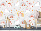 Peel and stick mural on the wall for the kid room Rainbow Unicorn Wallpaper for Kids – Cute & Magical Tots Wall Design