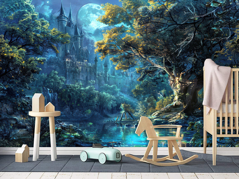 Modern Non-Woven Photo Wallpaper for Kids' or Teen Room – "Enchanted, Magical Castle" Mural