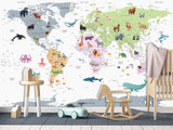 Self-Adhesive Full Wall Kids' World Map Wallpaper – Soft Colors for Kids' Room & Playroom