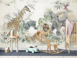 Peel and Stick Vinyl Wallpaper Kids Wall Mural – African Safari Animals Full Wall Mural Print