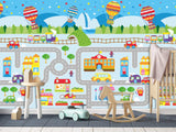 Traditional Wallpaper Wall Mural – Creative Kids' Room Decor: City Roads Map