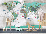 Peel and Stick Oracal film with the pattern “Children's map of the world”, decor for children's room