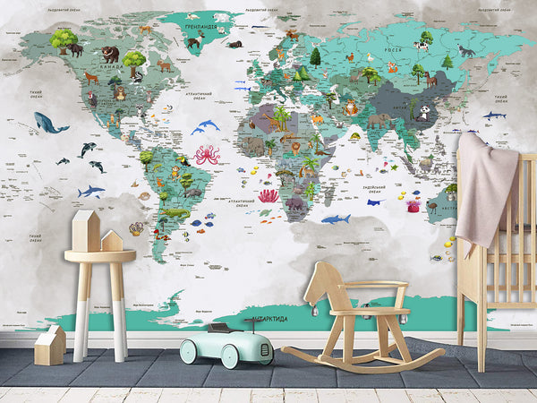 Peel and Stick Oracal film with the pattern “Children's map of the world”, decor for children's room