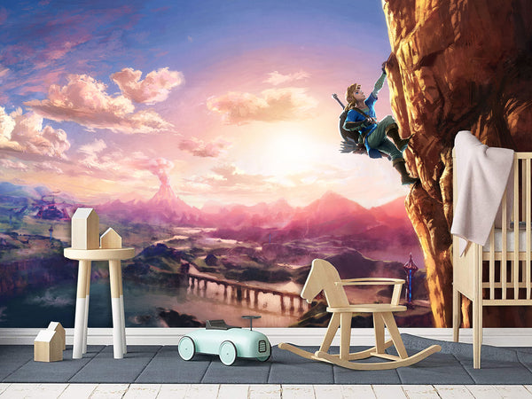 3D Non-Woven Mural Adventure Kids Wallpaper – Zelda on the Cliff | Full Wall Mural for Playroom or Gaming Room