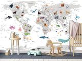 Decor for Kids room, Peel and Stick vinyl interactive World Map Wallpaper – Educational Design for Kids' Room