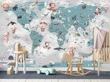 Decor for Kids room, Peel and Stick Vinyl with the pattern "Fun Educational World Map For Kids"