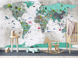 Non-Woven Wallpaper Full Wall Mural Kids World Map Wallpaper – Educational & Colorful Wall Decor