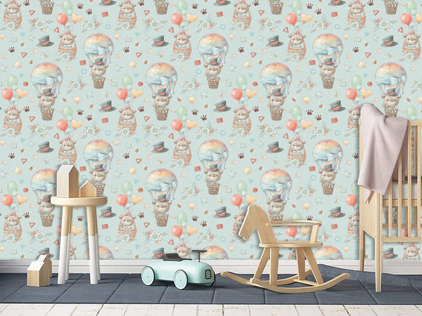 Peel and Stick Full Wall Mural Teddy Bear Hot Air Balloon Ride for Kids Room/Toddler Room