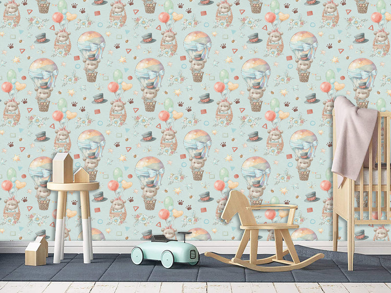 Peel and Stick Full Wall Mural Teddy Bear Hot Air Balloon Ride for Kids Room/Toddler Room