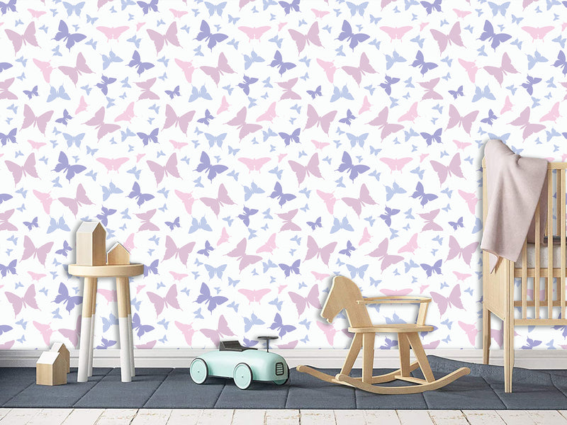 Unique Wall Mural with Butterfly Print, Peel and Stick Wallpaper, Art Print for Nursery or Baby Room 'Colorful Butterfly Silhouettes' 🦋