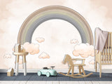 Non-Woven Wallpaper Kids Room Design – Rainbow Among Pink Clouds, Wall Decor For Boys And Girls