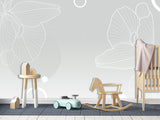 Modern Minimalist Style Non-Woven Wallpaper – "Flower Outline on Gray Background", Perfect for Bedroom or Living Room Desing