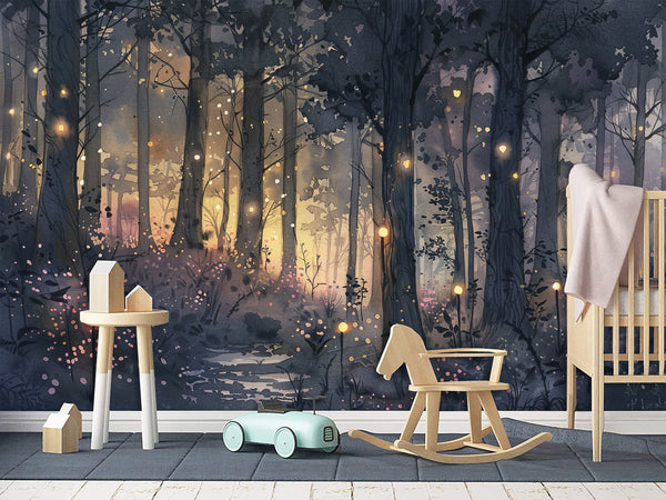 ✨Fairy Tale Print In Artistic Style Peel adn Stick Wall Mural For Kids Room, Creating A Cartoon Atmosphere "Magic Forest In Radiance"🌲