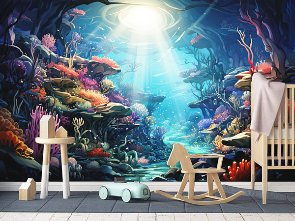 Peel and Stick Kids’ Wallpaper Full Wall Mural – “Mysteries of the Deep” For Kids’ Room