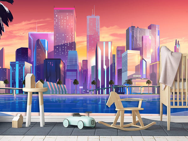 Non-Woven Wall For Kids Room/Bedroom Print Superhero City Wallpaper