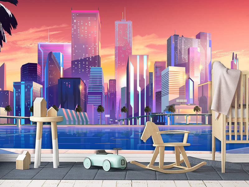 Non-Woven Wall For Kids Room/Bedroom Print Superhero City Wallpaper