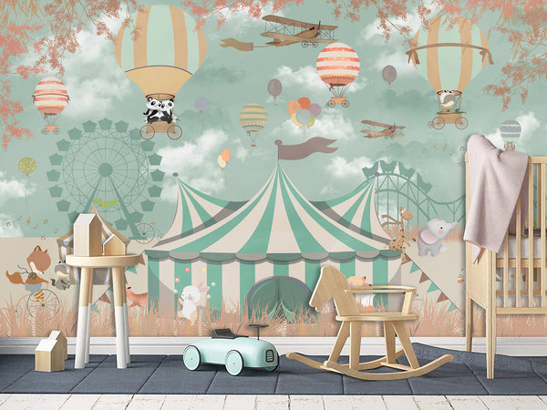 Self-Adhesive Wallpaper Circus Animals – Fun Desin Wallpaper Mural For Kids' Room Or Nursery
