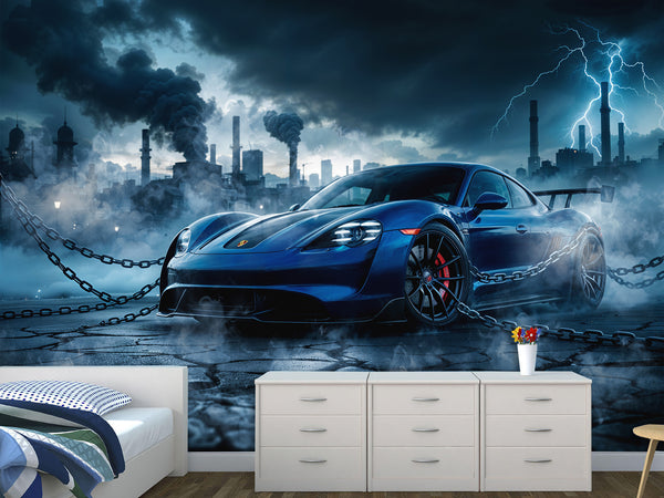 Peel and Stick Mural Sport Car Wall Art Full Wall Decor for Gym, Office, or Bedroom - ‘Storm of Speed’