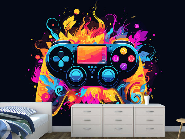 Self-Adhesive Eco-Friendly Wallpaper for Bedroom, Kids’ Room, or Playroom – "Colorful Gamepad"