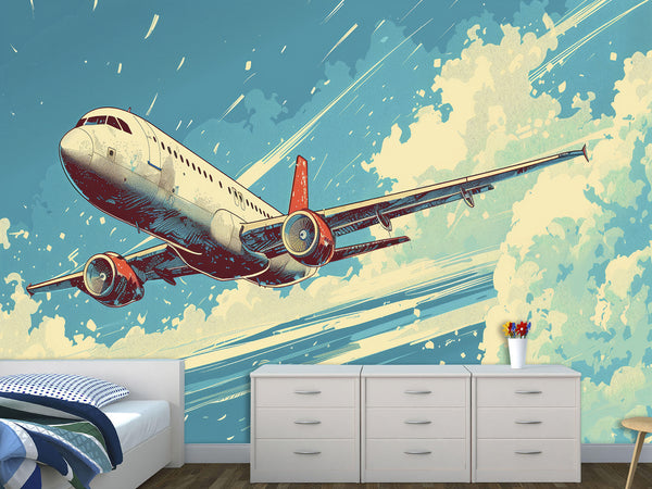Peel and Stick Mural All Wall Eco-Friendly Materials For Living Room, Office "Airplane In The Blue Sky"