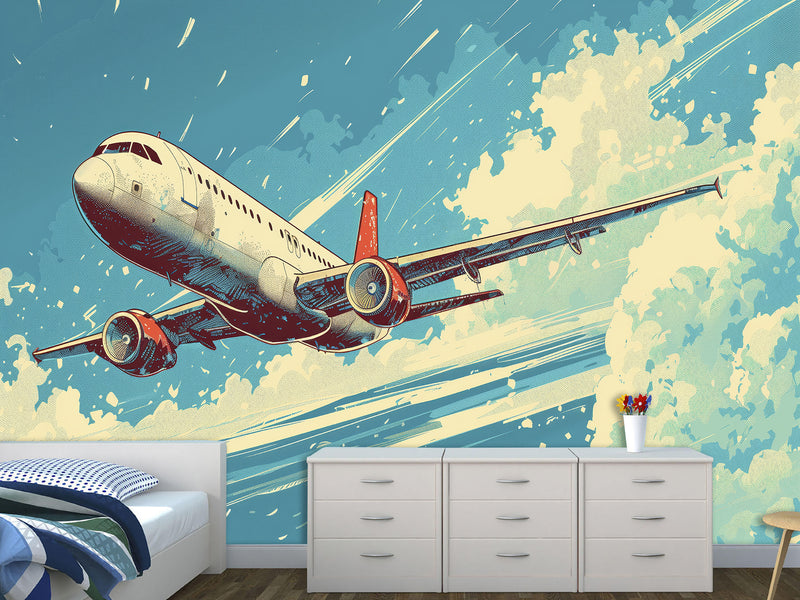 Peel and Stick Mural All Wall Eco-Friendly Materials For Living Room, Office "Airplane In The Blue Sky"